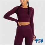 Compleu Fitness Sport burgundy Colanti si Bluza scurta cu perforatii SFIT011