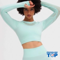 Compleu Fitness Sport cu Perforatii verde Colanti si Bluza scurta  SFIT015 Compleu Fitness Sport cu Perforatii verde Colanti si Bluza scurta  SFIT015