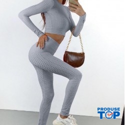 Set Fitness Gri Sport cu bluza maneca lunga si colanti modelatori cu talie inalta SFIT023 Set Fitness Gri Sport cu bluza maneca lunga si colanti modelatori cu talie inalta SFIT023