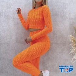 Set Fitness Portocaliu Sport cu bluza maneca lunga si colanti modelatori cu talie inalta SFIT023 Set Fitness Portocaliu Sport cu bluza maneca lunga si colanti modelatori cu talie inalta SFIT023