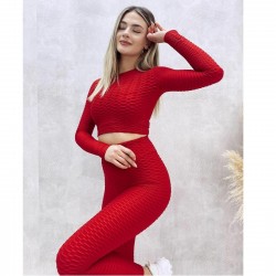 Set Fitness Rosu Sport cu bluza maneca lunga si colanti modelatori cu talie inalta SFIT023 Set Fitness Rosu Sport cu bluza maneca lunga si colanti modelatori cu talie inalta SFIT023