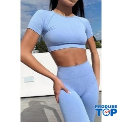 Set 3 piese fitness modelator albastru deschis Colanti, Bustiere si Top SFIT041