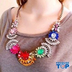 Colier Vintage Argintiu cu Cristale Colorate COL71