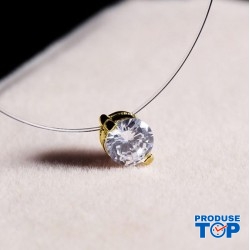 Colier Choker Dama Auriu cu Fir Elastic Transparent si Cristal Rotund Reflexii Multicolore COL075