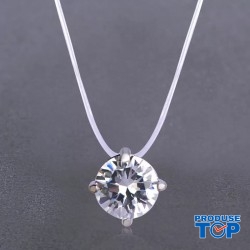 Colier Choker  Dama Argintiu cu Fir Elastic Transparent si Cristal Rotund Reflexii Multicolore COL077