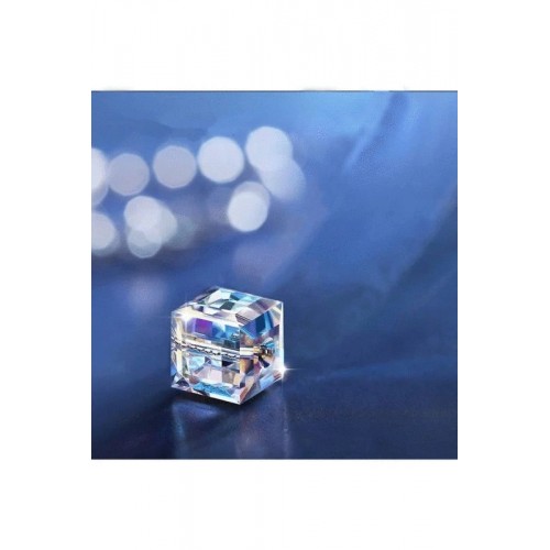 Colier Choker Dama cu Fir Elastic Transparent si Cristal Cub  Reflexii Multicolore COL082