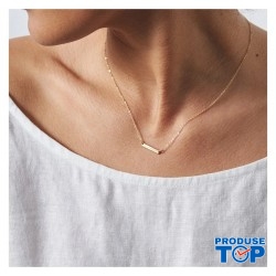 Colier roz auriu placat cu aur galben de 14 k cu pandantiv cu bar geometric minimalist COL110