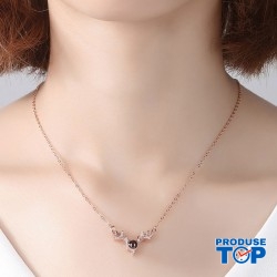 Colier dama roz-auriu placat cu aur design ren  si proiectie I love You in 100 de limbi COL034