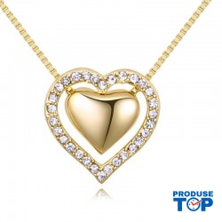 Lantisor dama auriu placat cu aur cu pandantiv inimioara si strasuri COL043