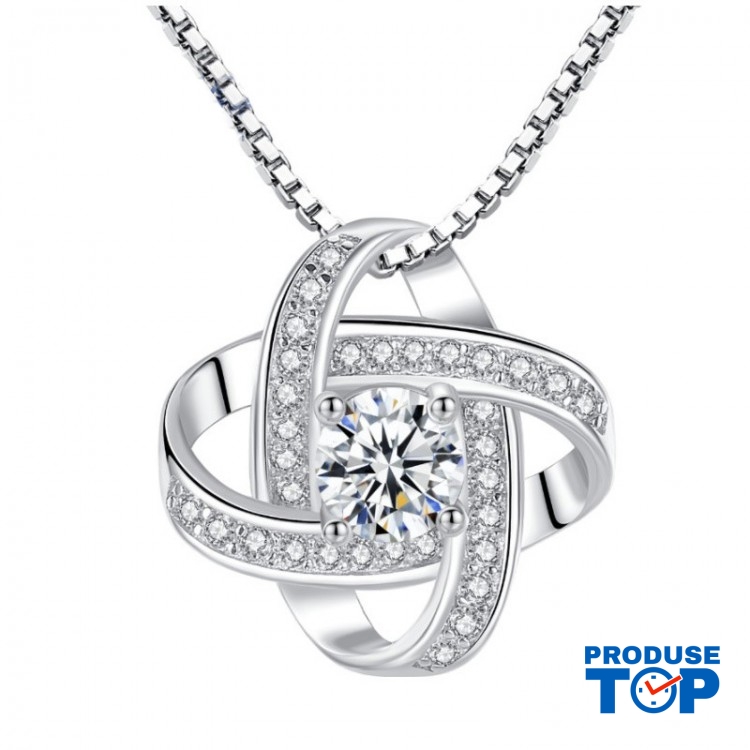 Colier dama silver din argint cu inimioara si strasuri COL044 Colier dama silver din argint cu inimioara si strasuri COL044
