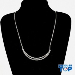 Colier dama cu pandantiv cu strasuri in forma de semiluna argintiu COL019