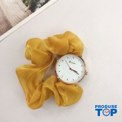 Ceas Dama Elegant cu bratara din funda galben-mustar CDGV026
