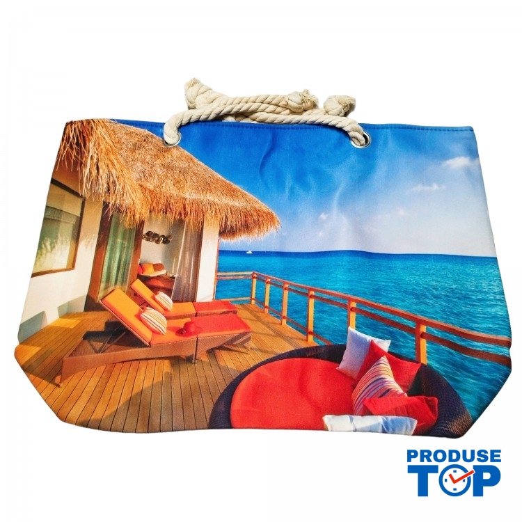 Geanta dama de plaja din material textil cu imprimeu sezon estival GDPJ012