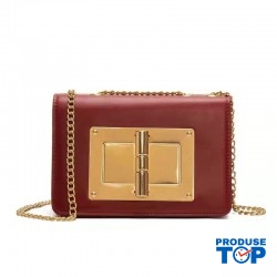  Geanta de dama eleganta rosie tip clutch din piele ecologica cu bareta din lant si catarama aurie ACGD339