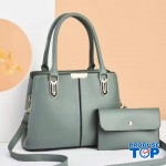 Set geanta + portofel de dama verde din piele ecologica eleganta Office Style ACGD340