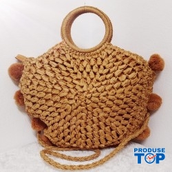 Geanta maro deschis dama de vara impletita din paie cu manere ACGD368