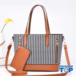  Geanta de dama Office din piele ecologica caramizie eleganta in patratele cu fermoare verticale bareta detasabila si portofel ACGD379