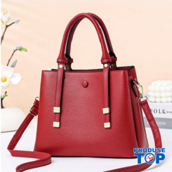  Geanta dama Office din piele ecologica rosie cu bareta detasabila si elemente aurii ACGD455