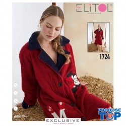 Halat Dama Plusat Pufos Cocolino Rosu cu Nasturi si Imprimeu HLT04