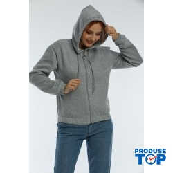 Hanorac Dama gros vatuit gri deschis cu gluga si fermoar HND03