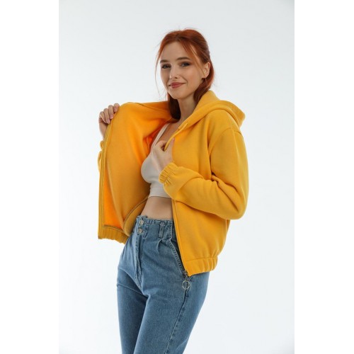 Hanorac Dama gros vatuit galben cu gluga si fermoar HND03