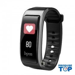 Bratara Fitness Smart neagra cu casca Bluetooth si ritm cardiac cu carcasa argintie Karen SBY3 Plus