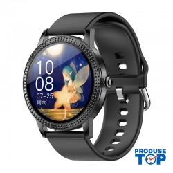 Ceas Smartwatch SUPER PREMIUM Unisex cu ecran color ritm cardiac si presiune arteriala Negru Karen SWCF18Pro