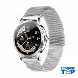 Ceas Smartwatch SUPER PREMIUM Unisex cu ecran color ritm cardiac si presiune arteriala  Argintiu Karen SWCF18Pro