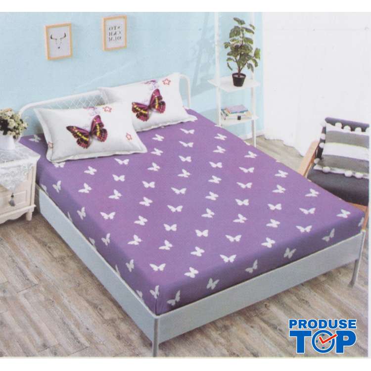 Lenjerie de Pat alba 6 Piese din Bumbac 100% Finet Superior Imprimeu cu Flutui cu elastic LDPE01