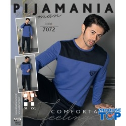 Pijama barbati vatuita din 2 piese bluza albastra cu negru si pantaloni lungi negri PJB03