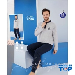 Pijama barbati vatuita batal din 2 piese bluza gri si pantaloni lungi negri PJB06