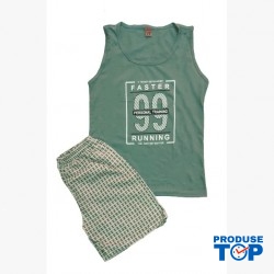 Pijama barbati verde din 2 piese maiou cu imprimeu si pantaloni scurti PJB07