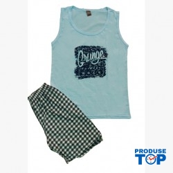 Pijama barbati albastra din 2 piese maiou cu imprimeu si pantaloni scurti PJB07