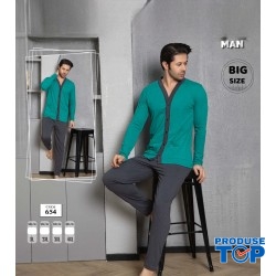 Pijama barbati batal bluza verde cu nasturi si pantaloni gri inchis PJB17