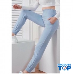 Pantaloni Trening Dama albastri deschis fashion cu talie inalta  PTD02