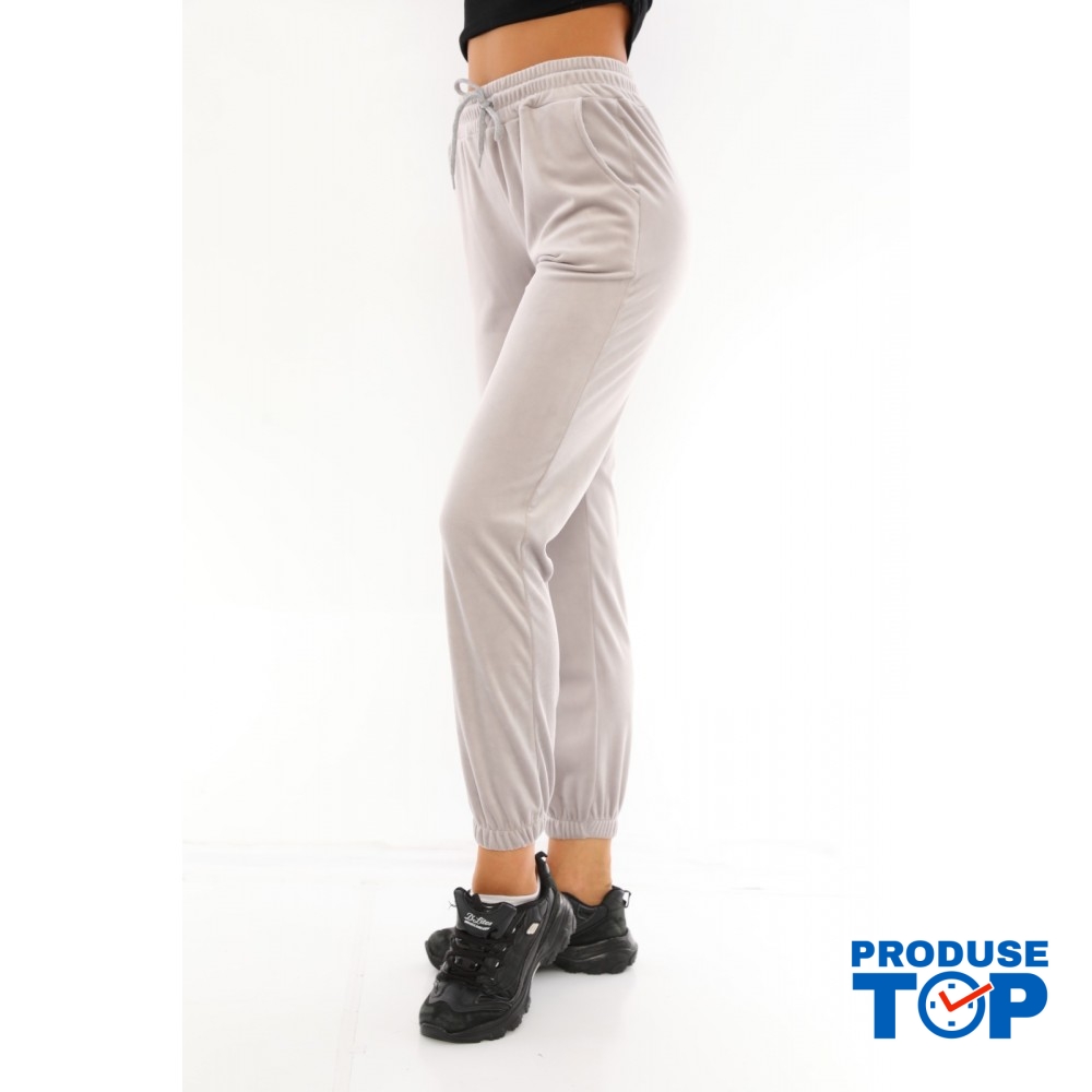 Pantaloni Trening Dama gri deschis fashion cu talie inalta PTD03