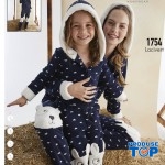 Salopeta Fetite Bleumarin Cocolino cu Gluga Buzunare Imprimeu Iepuras Pufos si Inimioare Albe PJC04
