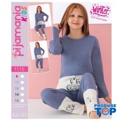 Pijama copii vatuita albastru deschis cu alb si imprimeu cocolino PJC009