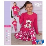 Pijama copii vatuita bluza roz inchis  cu imprimeu urs si pantaloni lungi  PJC010