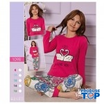 Pijama copii vatuita bluza roz cu imprimeu berze si pantaloni lungi  PJC010