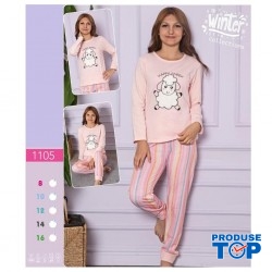 Pijama copii vatuita cu bluza bej imprimeu oita si pantaloni lungi  PJC010