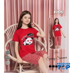 Pijama copii rosie cu imprimeu ursulet tricou si pantaloni scurti  PJCCF018