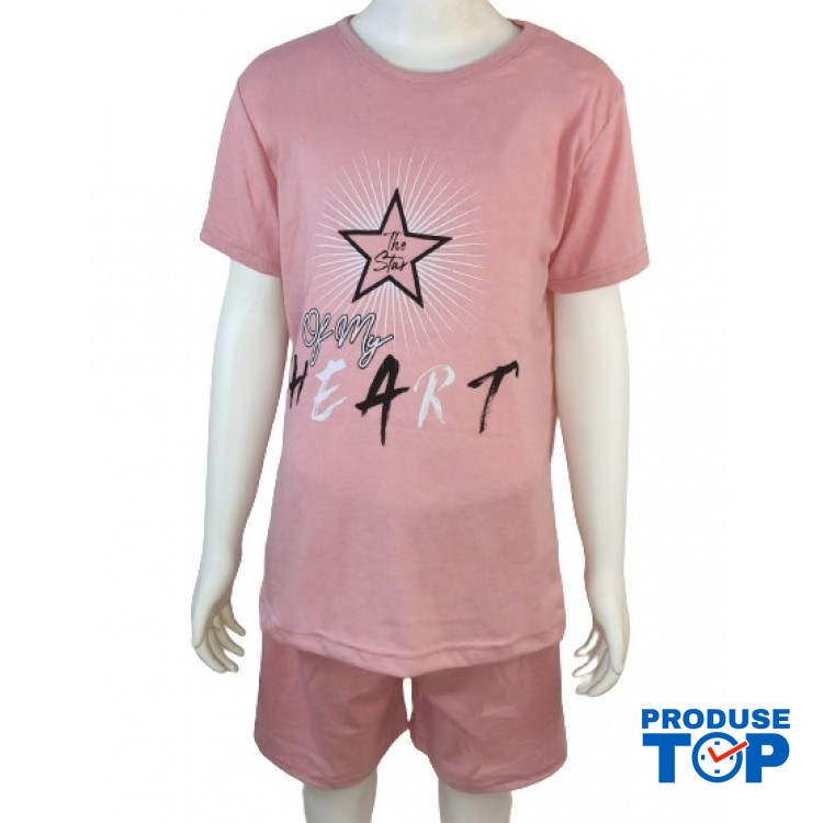 Pijama copii roz cu imprimeu stea tricou  si pantaloni scurti  PJCCF015