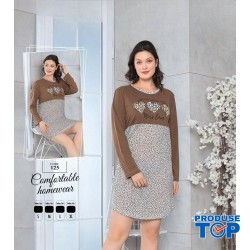 Camasa noapte dama maro cu imprimeu  CMD05