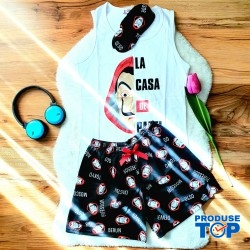 Pijama Dama Alba cu Masca de dormit, Maiou si Pantaloni Scurti PJD025