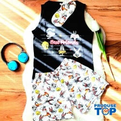 Pijama Dama Neagra cu Masca de dormit, Maiou si Pantaloni Scurti  PJD026