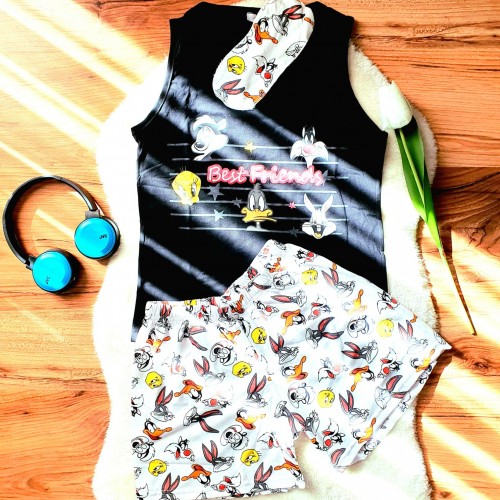 Pijama Dama Neagra cu Masca de dormit, Maiou si Pantaloni Scurti  PJD026