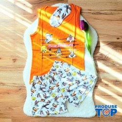 Pijama Dama Portocalie cu Masca de dormit, Maiou si Pantaloni Scurti  PJD026	