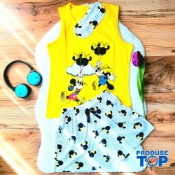 Pijama Dama Galbena cu Masca de dormit Maiou si Pantaloni Scurti Ballon PJD027