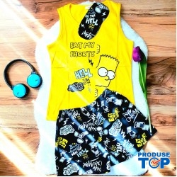 Pijama Dama Galbena cu Masca de dormit Maiou si Pantaloni Scurti Eat my Shorts PJD029